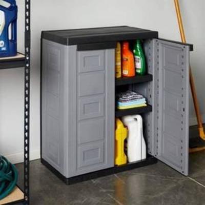 Contico 2 Shelf Plastic Garage Base Utility Cabinet, Gray  MSRP $89.99