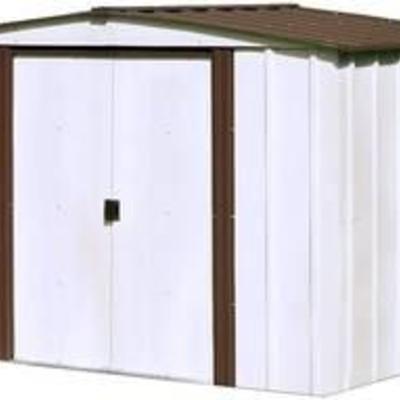 Arrow 8' x 6' Newburgh Eggshell with Coffee Trim Low Gable Electro-Galvanized Steel Storage Shed MSRP $433.97
