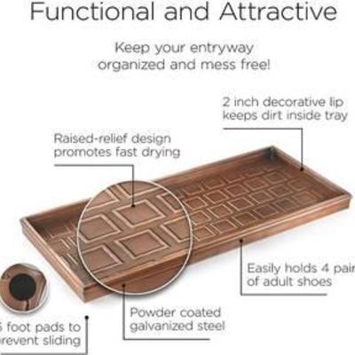 Good Directions Squares Multi-Purpose Boot Tray  Shoe Tray - Copper Finish (34 inch) - Plants, Pet Bowl, Garage, Entryway, Entrance, Foyer