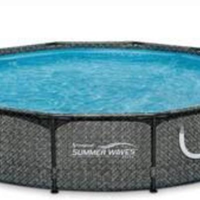 Summer Waves 12ft x 33in Round Above Ground Outdoor Frame Basket weave Swimming Pool with Filter Pump MSRP $570