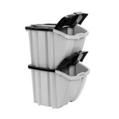 Suncast 18 Gallon Indoor or Outdoor Stacking Recycle Storage Bin, Gray (2 Pack) MSRP $78.76