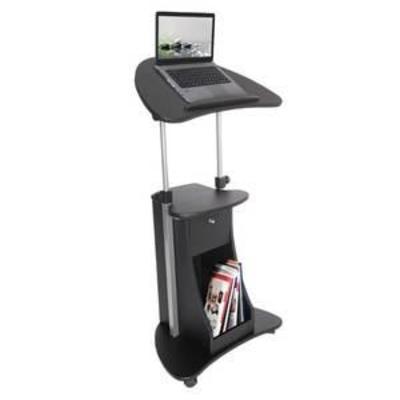 Techni Mobili Rolling, Swivel, Sit-to-Stand Adjustable Laptop Cart with Storage (B005), Black