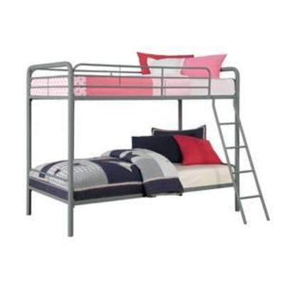 DHP Twin-Over-Twin Bunk Bed with Metal Frame and Ladder, Space-Saving Design, Silver