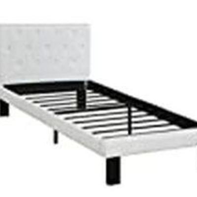 Poundex Upholstered Platform Bed, Twin