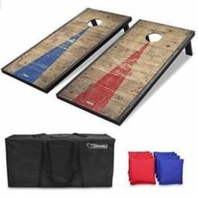 GoSports 4'x2' Classic Cornhole Set with Rustic Wood Finish  Includes 8 Bags, Carry Case and Rules, RedBlue, RedBlue