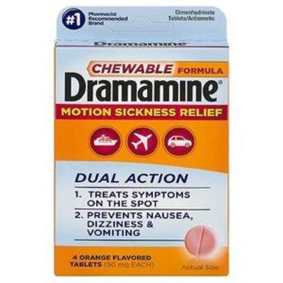 Dramamine Chewable Formula Motion Sickness Relief, Orange, 4 Count