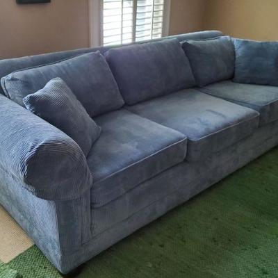 Blue Corduroy 3-Cushion Sofa