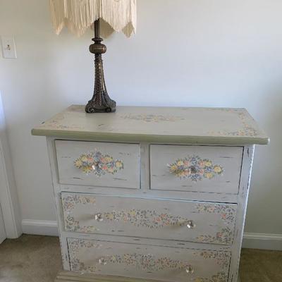 SOLD Bureau $125. Hand painted dresser - glass knobs $45. Victorian lamp