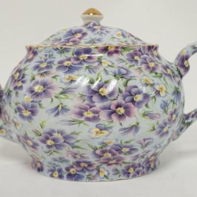 1320	ARTHUR WOOD TEAPOT W/ VIOLETS 5 3/4 IN H 
