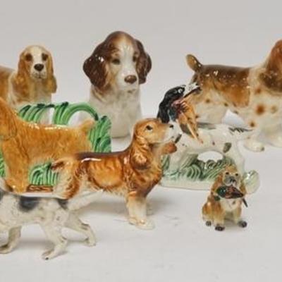 1130	GROUP OF 14 DOG FIGURES, LOT INCLUDES ONE HUTSCHENREUTHER, ONE ROYAL DOULTON, ONE CARVED WOOD, ONE METAL, ONE WALL POCKET, TALLEST...