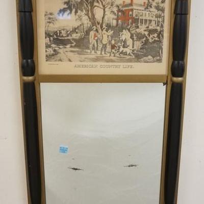 1134	FEDERAL STYLE MIRROR W/ CURRIER & IVES IMAGE, 15 IN X 28 1/2 IN 
