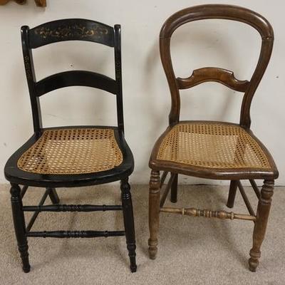 1168	TWO CANE SEAT CHAIRS, ONE VICTORIAN, ONE STENCILED 
