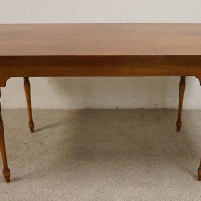 1111	D.R. DIMES DINING TABLE HAS BREADBOARD ENDS & FINELY TURNED LEGS, 62 IN X 34 IN, 30 IN  
