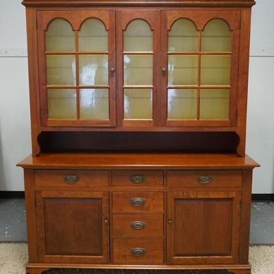 1112	GIHON VALLEY FURNITURE COMPANY  2 PIECE CHERRY CUPBOARD, HAS A GLASS DOOR TOP INDIVIDUALLY PANED BASE HAS 6 DRAWERS & 2 DOORS, HAS...