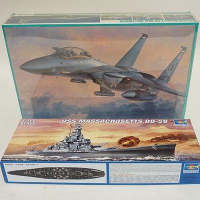 1202	TRUMPETER 1/700 SCALE USS MASSACHUSETTS MINT IN BOX & A HASEGAWA 1/48 SCALE F-15E FIGHTER SEALED IN BOX
