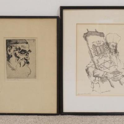 1291	TWO PENCIL SIGNED PRINTS OF RABBIS, LARGEST IS 15 3/4 IN X 19 3/4 IN OVERALL 
