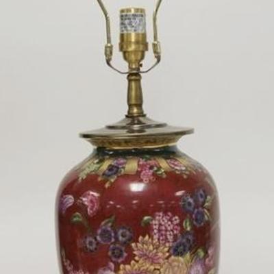 1117	ORIENTAL ACCENT HAND PAINTED PORCELAIN LAMP, 32 1/2 IN H 
