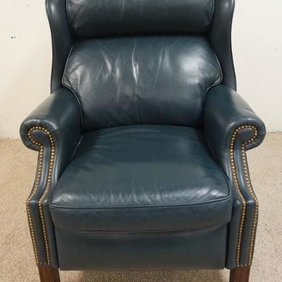 1108	HANCOCK & MOORE BLUE LEATHER RECLINER 
