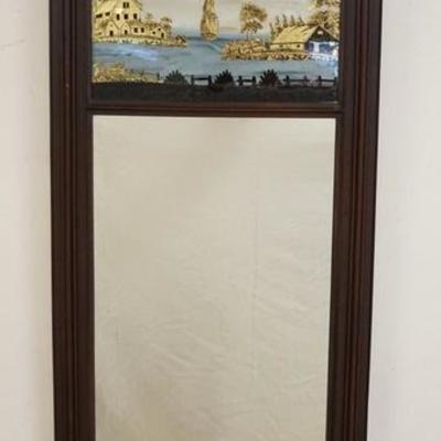 1136	MAHOGANY FEDERAL MIRROR W/ REVERSE PAINTED TOP, 19 1/2 IN X 36 1/2 
