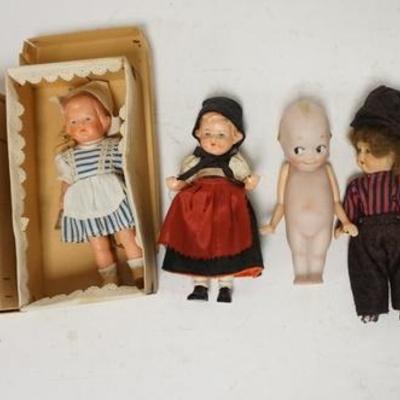 1310	GROUP OF SIX SMALL DOLLS INCLUDING A KEWPIE 
