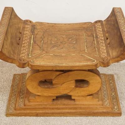 1249	CARVED SADDLE SEAT W/ GILT ACCENTS, 21 1/2 IN X 13 3/4 IN, 16 1/2 IN H 
