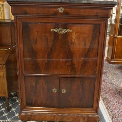 1030	MAHOGANY ABATTANT W/ DARK MARBLE TOP, 46 1/2 IN W, 61 IN H 
