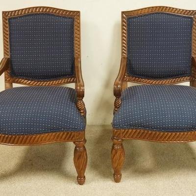 1207	PAIR OF CARVED UPHOLSTED ARMCHAIRS 
