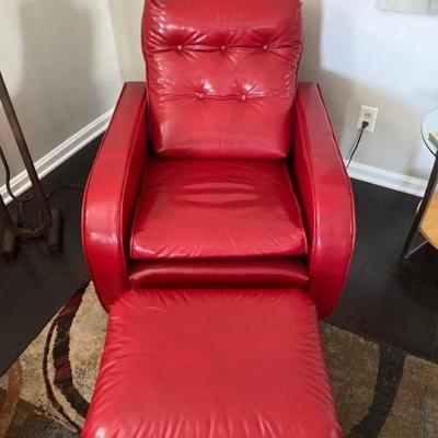 MCM Red Leather Chair & Ottoman (Nina's Favorite)