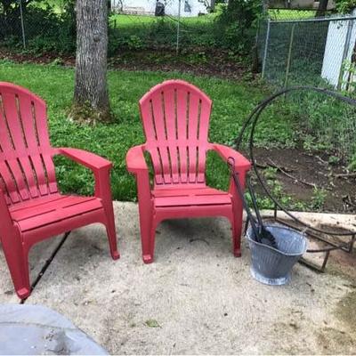 2 Adirondack Chairs & Log Rack
