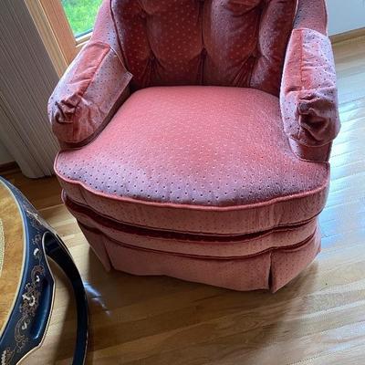 Vintage Blush Pink Velvet Swivel Arm Chair(2)