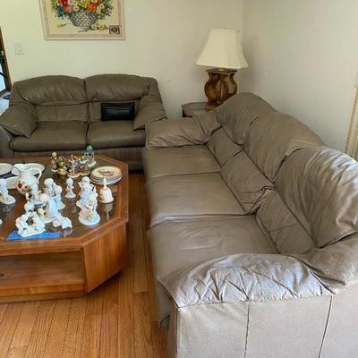 Over Stuffed Gray Leather Sofa/Matching Love seat, By Emerson Leather Hickory NC