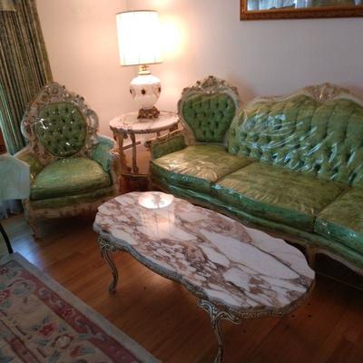 Virgilio ChicagoFrench Provencal  Hollywood Regeneracy French 7 Pieces. Tufted Sofa and 2 Chairs 