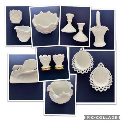 Large collection of milk glass