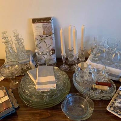 Assorted Glassware/Cruets/Candlesticks/Serving Platters