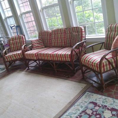 three piece rattan patio set from the fifties