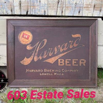 Harvard Beer Brewing Company Painted on Wood Extraordinary Pre-prohibition Advertising Antique 603 Estate Sales www.603estatesales.com 