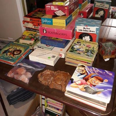 Vintage games and children's books.