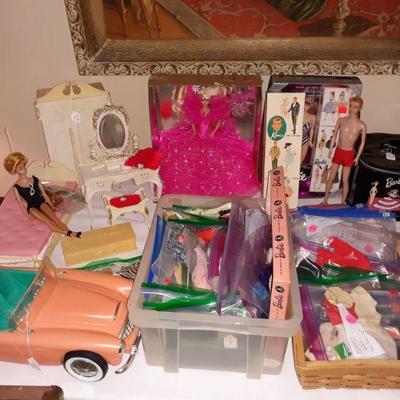 Large collection of vintage Barbie and Ken items from early 1960