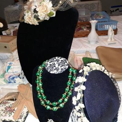 Vintage hats and jewelry.