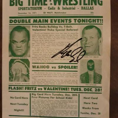 Autographed program of Fritz Von Erich