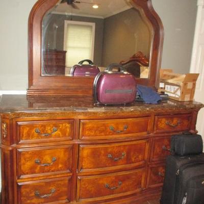 Stunning Marble Top Queen Bedroom Suite Leather Headboard & Footboard 