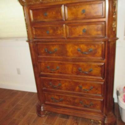 Stunning Marble Top Queen Bedroom Suite Leather Headboard & Footboard 