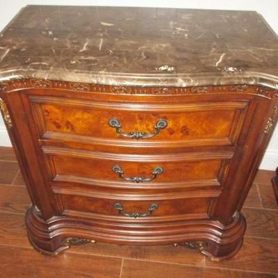Stunning Marble Top Queen Bedroom Suite Leather Headboard & Footboard 