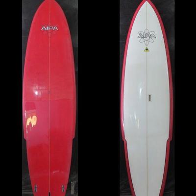 BAS067-Ben Aipa 12' Red/White Sting Swallow Tail Surfboard