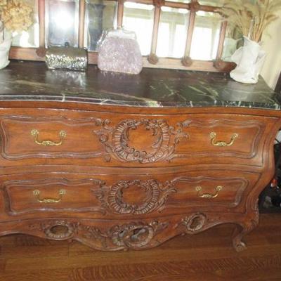 Stunning Carved 2 Draw Marble Top Chest 