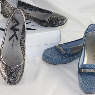 Anne Klein: Sport Black & Silver Snake Skin Ballerina Flats and Blue Faux Snake Skin Patent with Silver Mesh Accent Loafer/Moccasins 