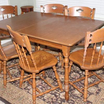 S. Bent Bros Colonial Maple: (5) Side Chairs and (1) Captain Arm Chair and a Formica Top Table 