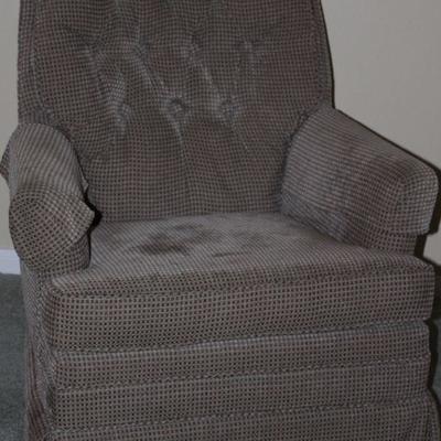 Gray Re-Upholstered Swivel Rocker Easy Chair