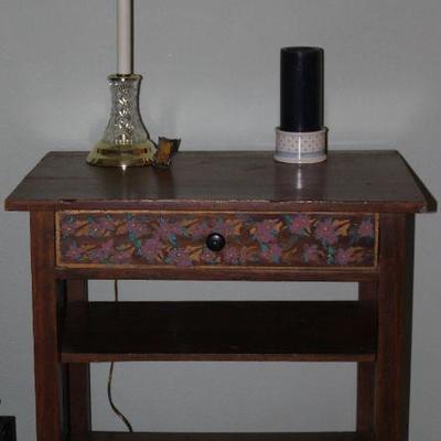 Vintage Walnut Work Table w/Hand Painted Drawer Face(27â€W x 29â€H x 19â€D) 