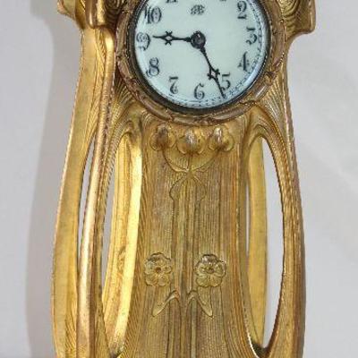 Antique Jennings Bros  Metal Foundry Art Nouveau Clock, 